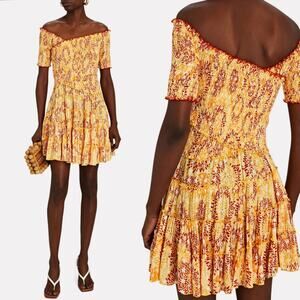Poupette St Barth Soledad Smocked Mini Dress in Yellow Sunflower Size XS